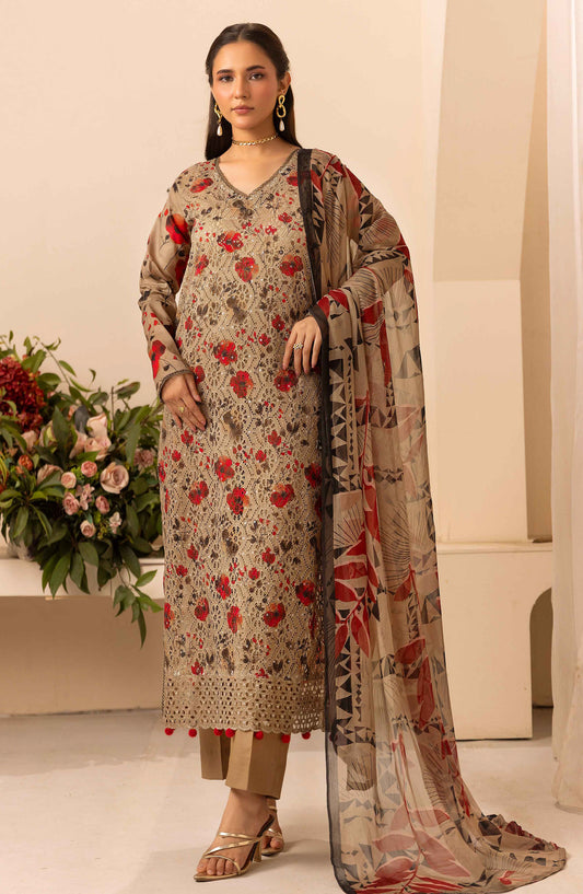 Farah by Mahees Chikankari Lawn Unstitched 3 Piece Suit - D-10 - RA26FMH - Brown - Summer Collection