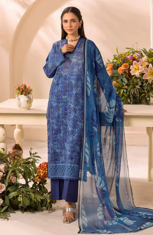 Farah by Mahees Chikankari Lawn Unstitched 3 Piece Suit - D-08 - RA26FMH - Blue - Summer Collection