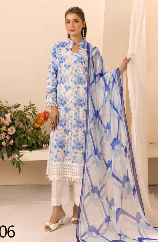 Farah by Mahees Chikankari Lawn Unstitched 3 Piece Suit - D-06 - RA26FMH - Blue - Summer Collection