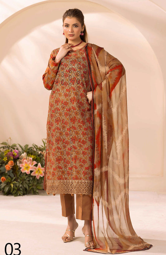Farah by Mahees Chikankari Lawn Unstitched 3 Piece Suit - D-03 - RA26FMH - Orange - Summer Collection