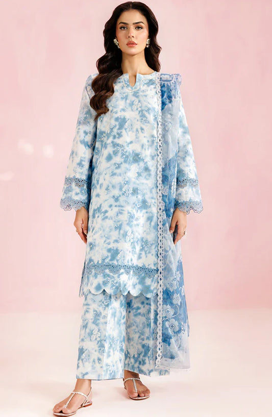 Farasha Embroidered Lawn Unstitched 3 Piece Suit - Aqua Veil - FR26PE - Blue - Summer Collection