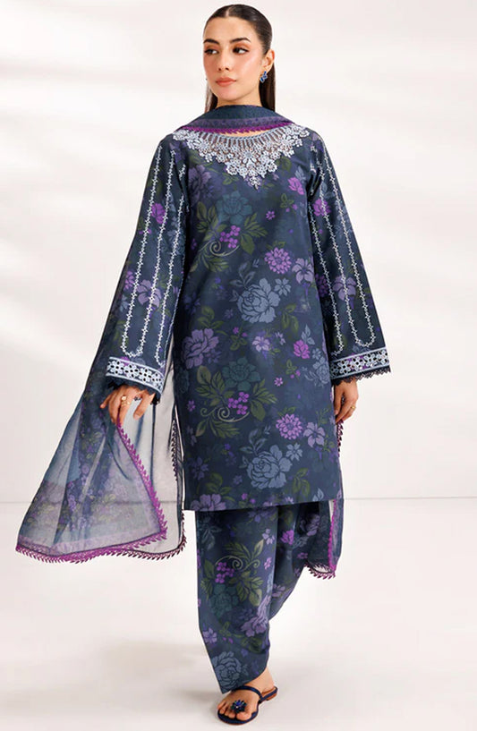 Farasha Embroidered Lawn Unstitched 3 Piece Suit - Forest Moss - FR26PE - Blue - Summer Collection