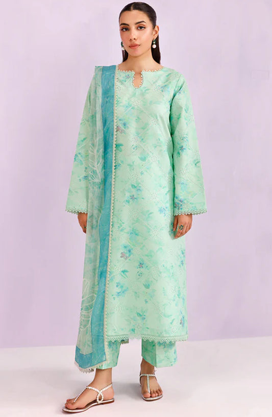 Farasha Embroidered Lawn Unstitched 3 Piece Suit - Mint Pine - FR26PE - Green - Summer Collection