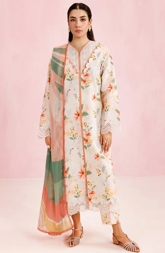 Farasha Embroidered Lawn Unstitched 3 Piece Suit - Ivory Aura - FR26PE - Peach - Summer Collection