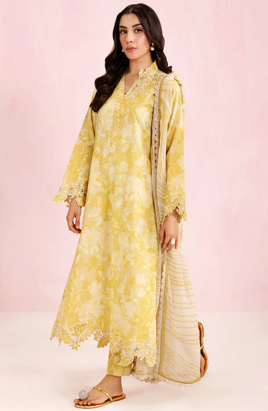 Farasha Embroidered Lawn Unstitched 3 Piece Suit - Honey Ember - FR26PE - Yellow - Summer Collection