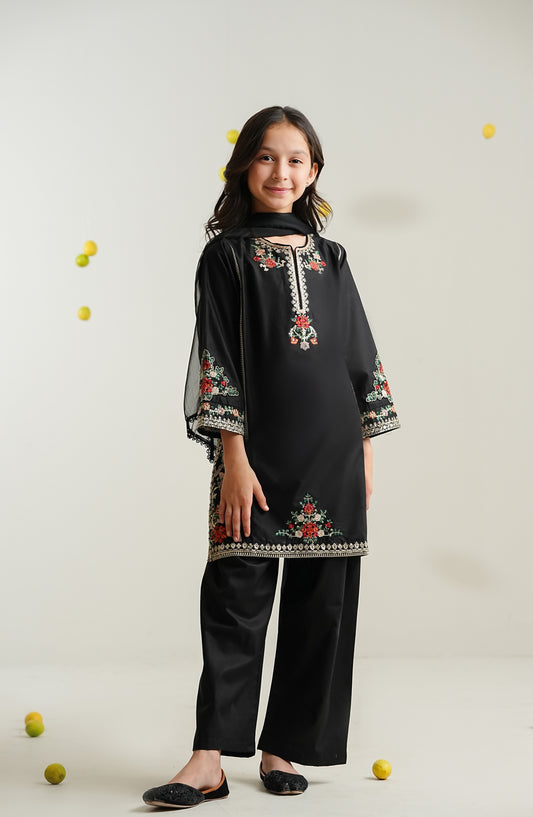 Feyre by Amna Khadija Embroidered Cotton Stitched 3 Piece Suit - FCE-03 - AM26FCE - Black - Girls Summer Collection