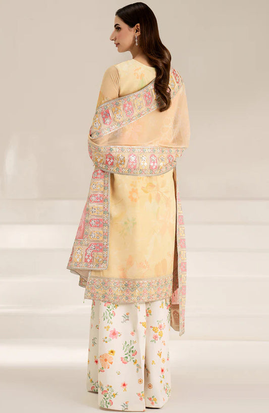 Fiorella Formals by Farasha Embroidered Chiffon Unstitched 3 Piece Suit - Floral Ray - FSH25FR - Yellow - Festive Collection
