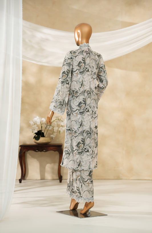 Floral Hours by Amna Khadija Digital Print & Embroidered Chikankari Cotton Stitched 2 Piece Suit - FHEC-01 - AM25FLRH - Grey - Casual Collection