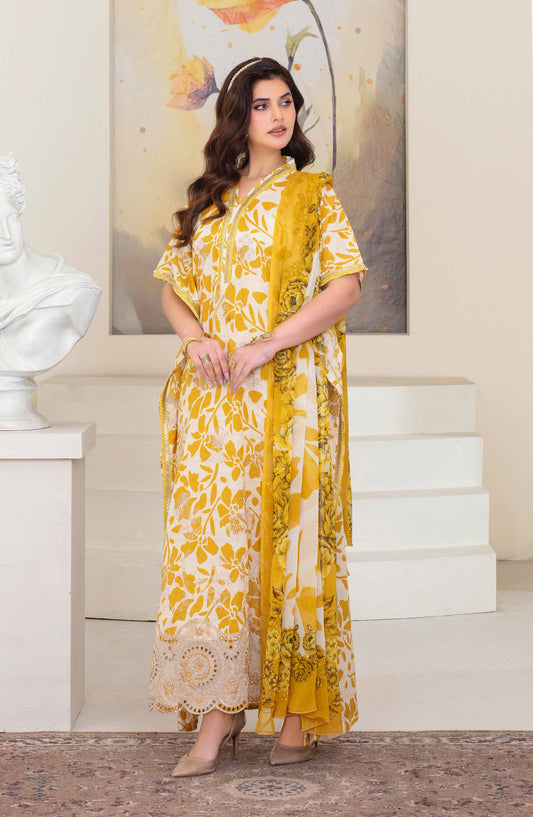 Floral by Aalaya Exclusive Embroidered Lawn Unstitched 3 Piece Suit - D-04 - ALY26FL - Yellow - Summer Collection