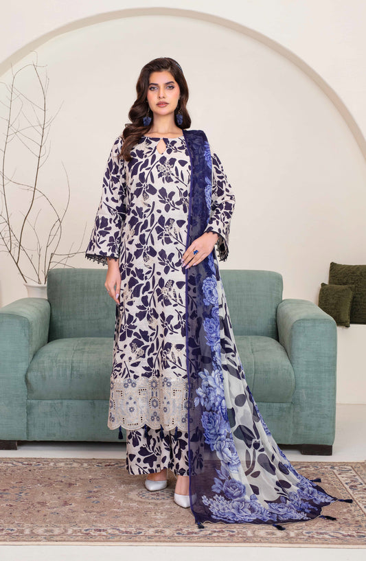 Floral by Aalaya Exclusive Embroidered Lawn Unstitched 3 Piece Suit - D-03 - ALY26FL - Blue - Summer Collection