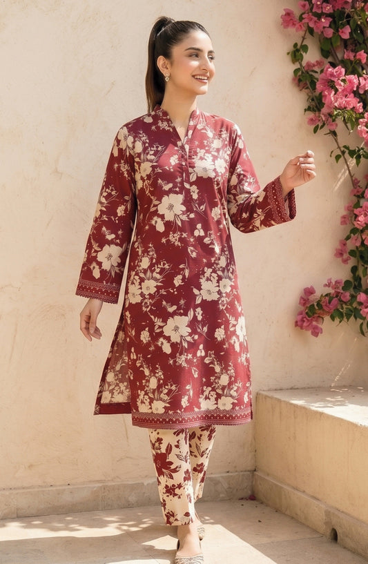 Florence by Tawakkal Fabrics Printed Lawn Stitched 2 Piece Suit - D-4206 - TF26FLTW - Maroon - Summer Collection