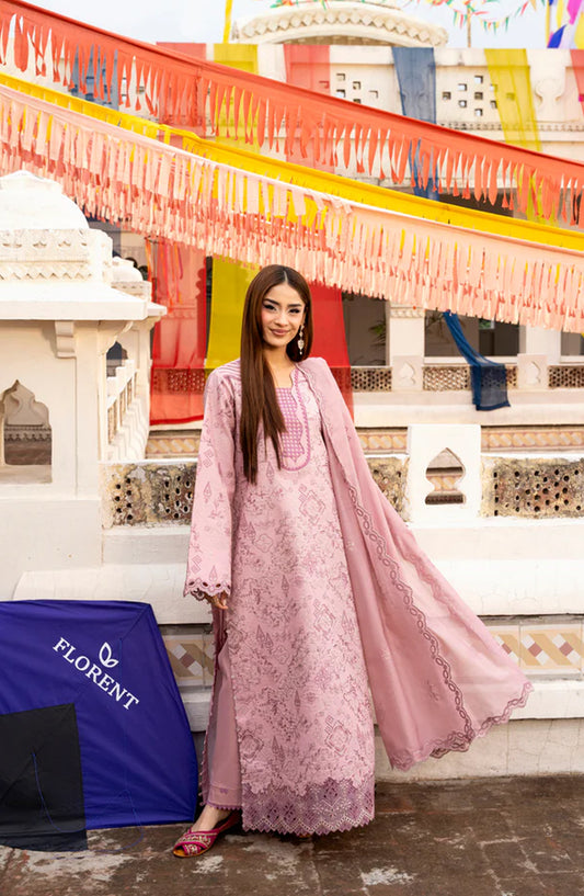 Florent Basant Embroidered Chikankari Unstitched 3 Piece Suit - FBC-6A - FL26BSN - Pink - Summer Collection