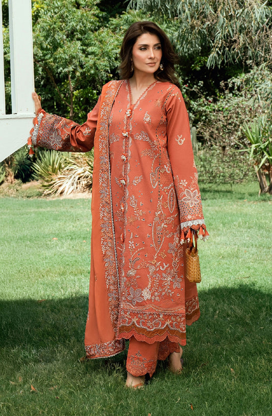 Florent Embroidered Lawn Unstitched 3 Piece Suit - FEF-1A - FL26EDE - Orange - Festive Collection
