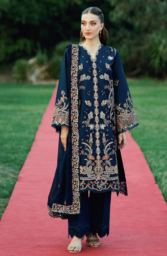 Florent Embroidered Lawn Unstitched 3 Piece Suit - FEF-1B - FL26EDE - Blue - Festive Collection