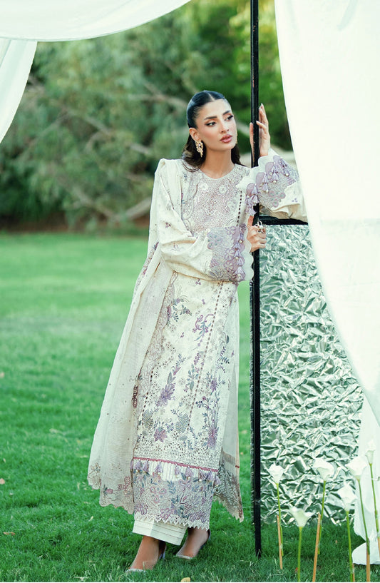Florent Embroidered Lawn Unstitched 3 Piece Suit - FEF-2B - FL26EDE - White - Festive Collection