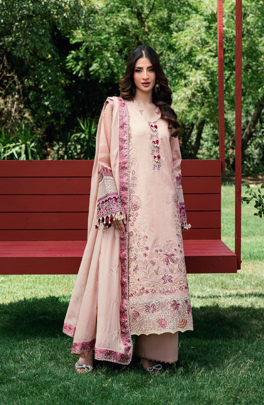 Florent Embroidered Lawn Unstitched 3 Piece Suit - FEF-3A - FL26EDE - Pink - Festive Collection
