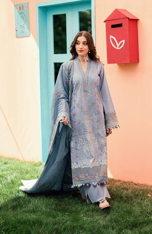 Florent Embroidered Lawn Unstitched 3 Piece Suit - FEF-4B - FL26EDE - Blue - Festive Collection