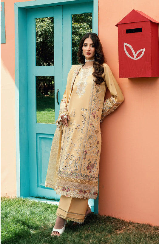 Florent Embroidered Lawn Unstitched 3 Piece Suit - FEF-5A - FL26EDE - Yellow - Festive Collection
