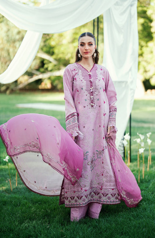 Florent Embroidered Lawn Unstitched 3 Piece Suit - FEF-6A - FL26EDE - Pink - Festive Collection