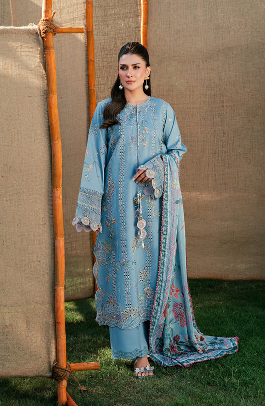 Florent Embroidered Lawn Unstitched 3 Piece Suit - FEF-7B - FL26EDE - Blue - Festive Collection