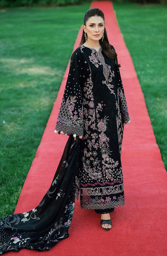 Florent Embroidered Lawn Unstitched 3 Piece Suit - FEF-8 - FL26EDE - Black - Festive Collection