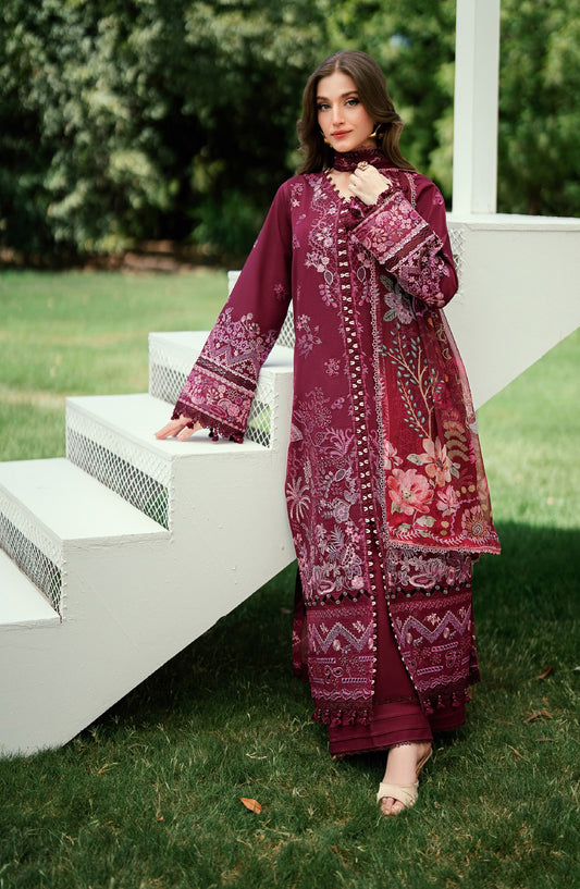 Florent Embroidered Lawn Unstitched 3 Piece Suit - FEF-9 - FL26EDE - Maroon - Festive Collection