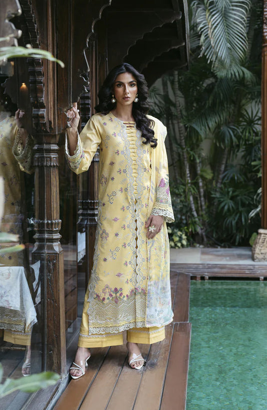 Florent Luxury Embroidered Lawn Unstitched 3 Piece Suit - FEL-5A - FL26DT - Yellow - Eid Collection
