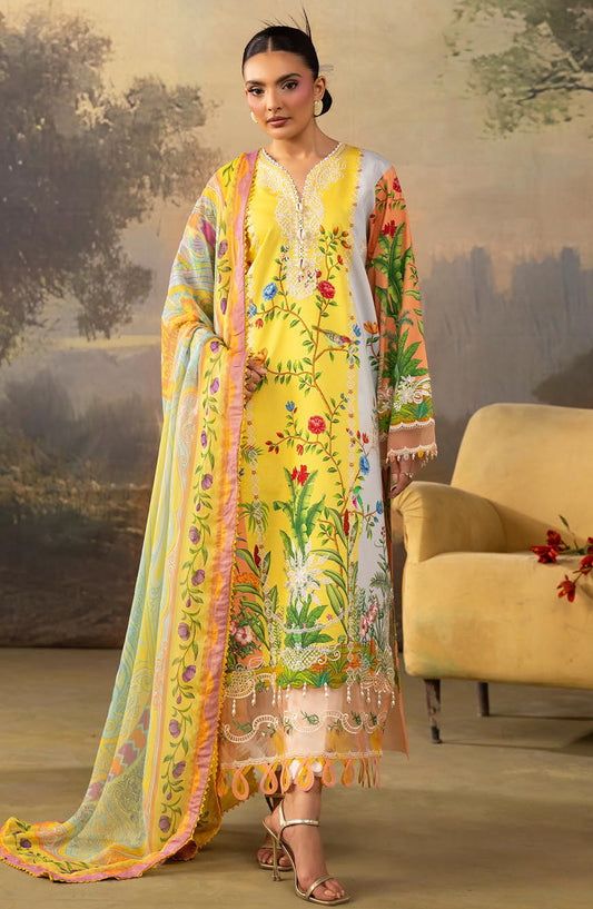 Florum by Joy Luxury Embroidered Lawn Unstitched 3 Piece Suit - D-04 - JY26FL - Yellow - Summer Collection