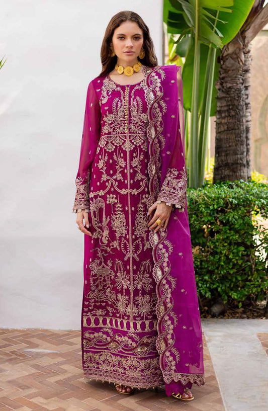 Freesia Noir Embroidered Chiffon Unstitched 3 Piece Suit - FS-50087 Aulia - MNM25FNO - Pink - Festive Collection