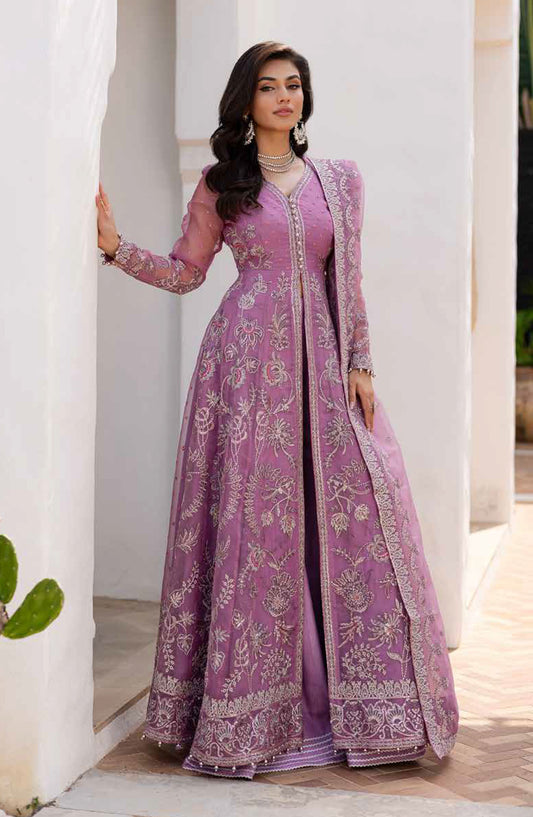 Freesia Noir Embroidered Chiffon Unstitched 3 Piece Suit - FS-50091 Amisha - MNM25FNO - Purple - Festive Collection