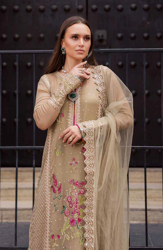 Freesia Talia Luxury Embroidered Chiffon Unstitched 3 Piece Suit - MNM25FRL - FW50068 - Beige - Festive Collection