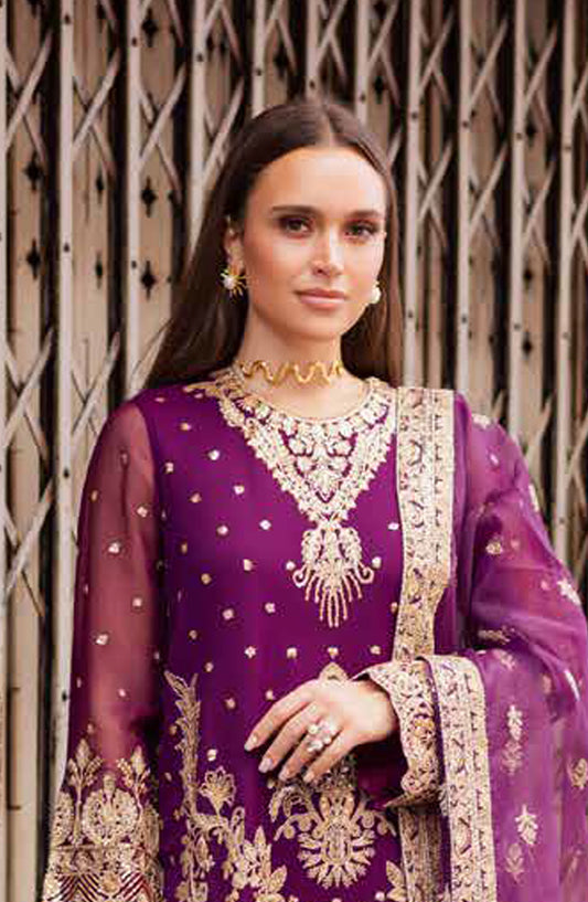 Freesia Talia Luxury Embroidered Chiffon Unstitched 3 Piece Suit - MNM25FRL - FW50066 - Purple - Festive Collection