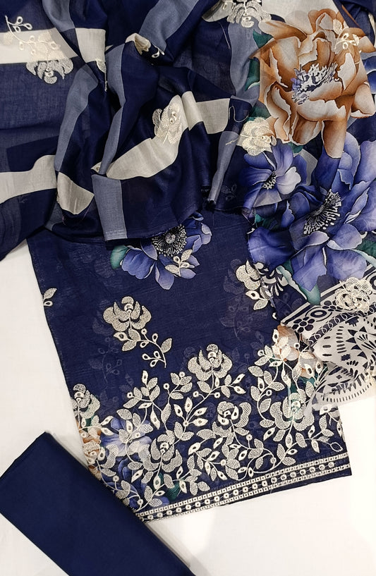 GLOW by Amna Khadija Printed & Embroidered Lawn Unstitched 3 Piece Suit - Design-06 - AM25GLOW - Blue - Luxury Collection