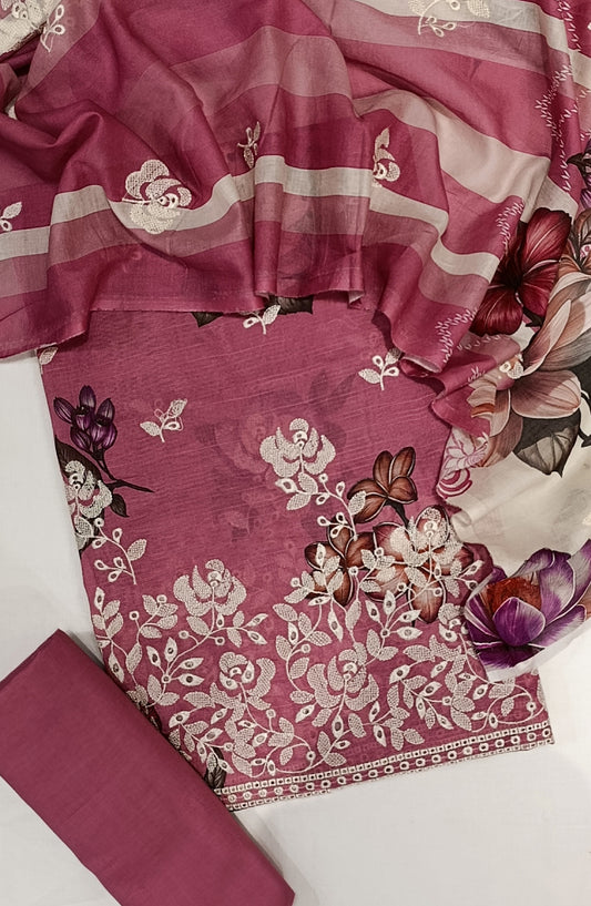 GLOW by Amna Khadija Printed & Embroidered Lawn Unstitched 3 Piece Suit - Design-04 - AM25GLOW - Pink - Luxury Collection