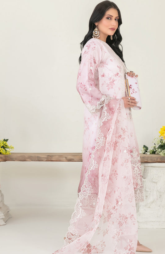 Gulyaz by Tawakkal Fabric Embroidered Organza Stitched 3 Piece Suit - D-1935 - TF25GYZ - Pink - Festive Collection