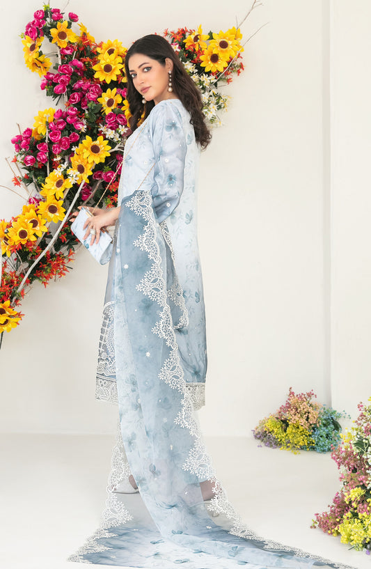 Gulyaz by Tawakkal Fabric Embroidered Organza Stitched 3 Piece Suit - D-1934 - TF25GYZ - Blue - Festive Collection