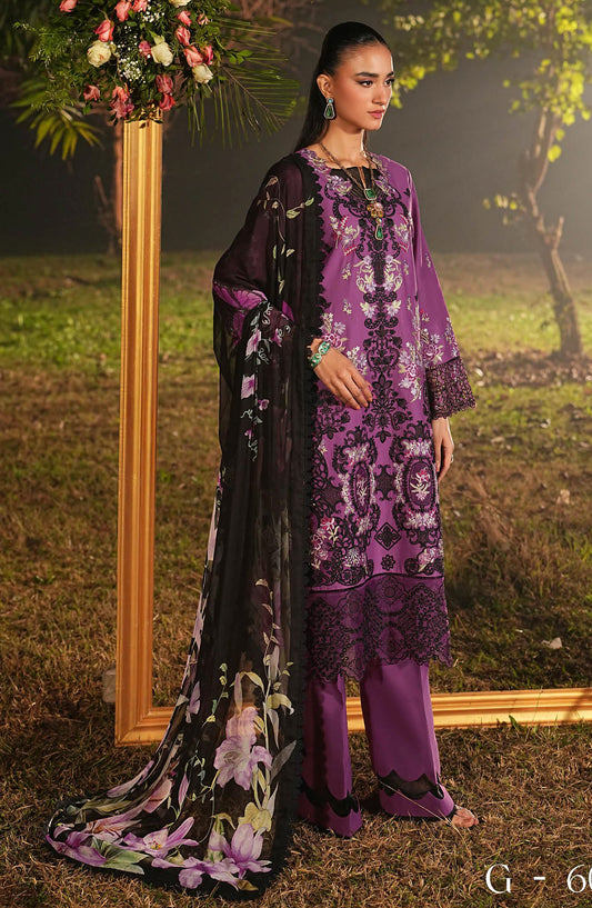 Ghazal by Ramsha Luxury Embroidered Lawn Unstitched 3 Piece Suit - G-607 - RM26GZL - Purple - Summer Collection
