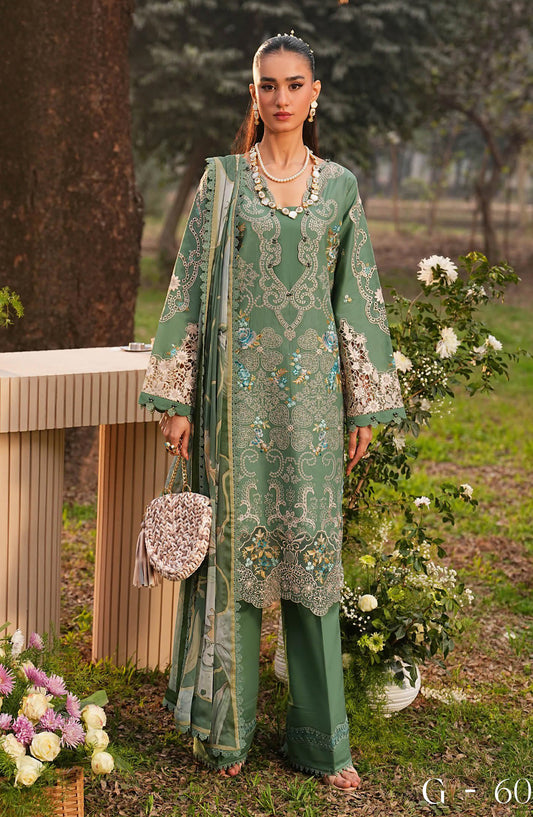 Ghazal by Ramsha Luxury Embroidered Lawn Unstitched 3 Piece Suit - G-604 - RM26GZL - Green - Summer Collection