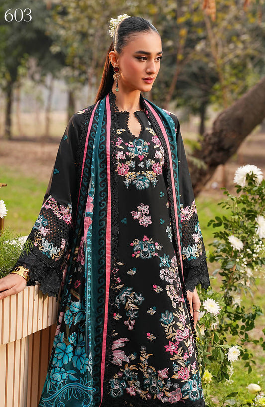Ghazal by Ramsha Luxury Embroidered Lawn Unstitched 3 Piece Suit - G-603 - RM26GZL - Black - Summer Collection