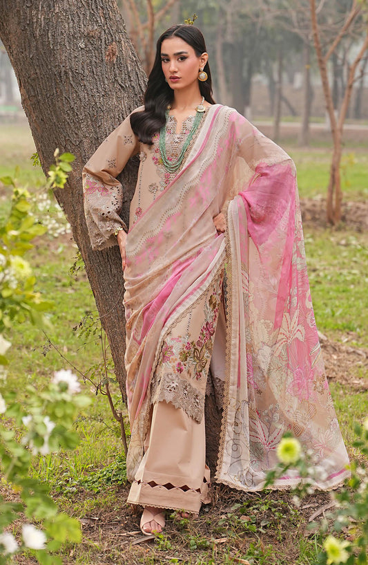 Ghazal by Ramsha Luxury Embroidered Lawn Unstitched 3 Piece Suit - G-602 - RM26GZL - Peach - Summer Collection