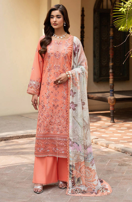 Ghazal by Ramsha Embroidered Lawn Unstitched 3 Piece Suit - G-706 - RM26ZAL - Orange - Summer Collection