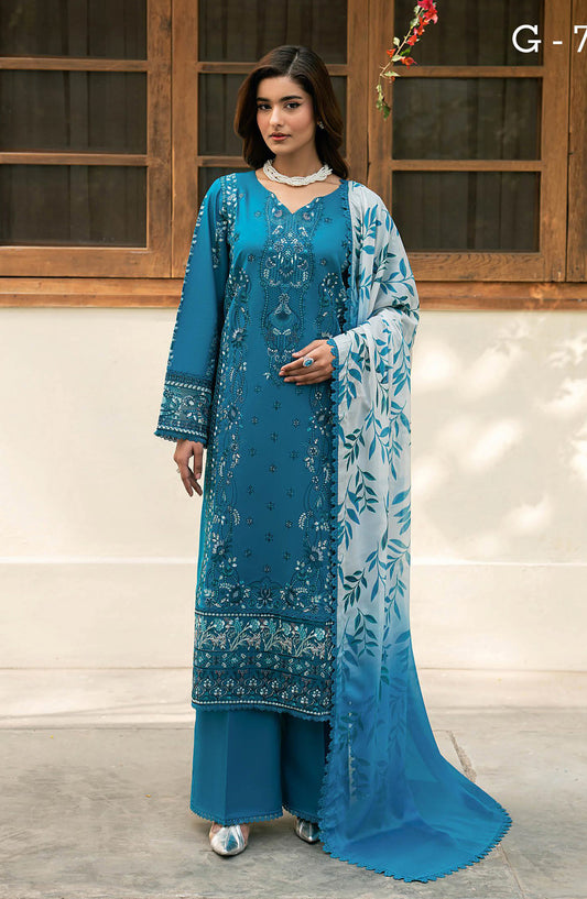 Ghazal by Ramsha Embroidered Lawn Unstitched 3 Piece Suit - G-702 - RM26ZAL - Blue - Summer Collection