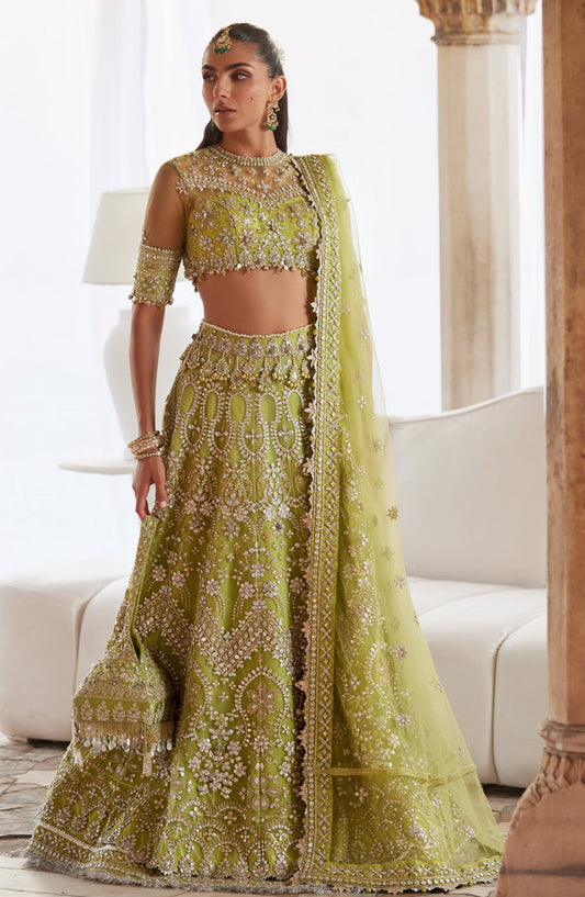 Gossamer by Zaha Luxury Embroidered Net Unstitched 3 Piece Suit - ZC25-01 NOORE SITARA - ZAH25GS - Green - Wedding Festive Collection