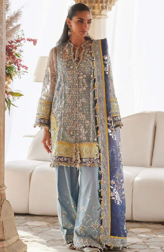 Gossamer by Zaha Luxury Embroidered Net Unstitched 3 Piece Suit - ZC25-04 NILOFAR-E-SHAAM - ZAH25GS - Blue - Wedding Festive Collection