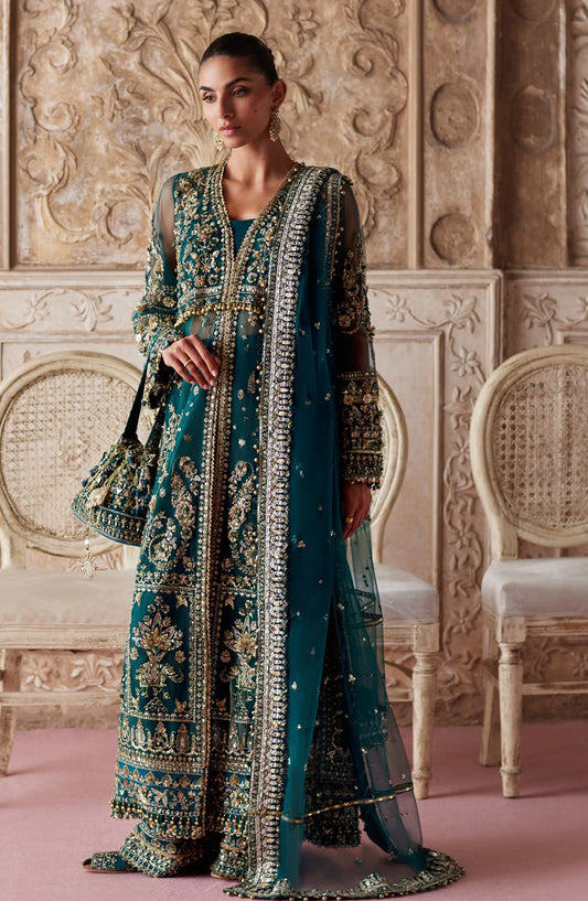 Gossamer by Zaha Luxury Embroidered Net Unstitched 3 Piece Suit - ZC25-05 AYLIN-E-JADE - ZAH25GS - Teal - Wedding Festive Collection