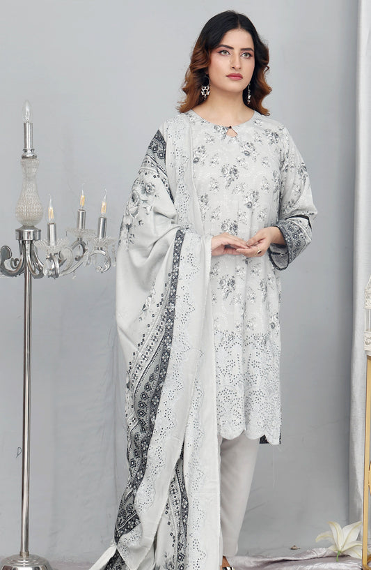 Gul-e-Noor by Shaista Digital Print & Embroidered Marina Unstitched 3 Piece Suit - D-12 - SHS25GLN - Light Grey - Winter Collection