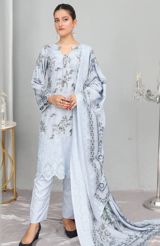 Gul-e-Noor by Shaista Digital Print & Embroidered Marina Unstitched 3 Piece Suit - D-06 - SHS25GLN - Sky Blue - Winter Collection