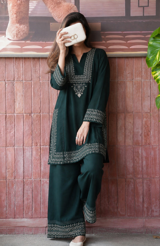 Gul Tanka by Amna Khadija Embroidered Cotton Stitched 2 Piece Co-ord Set - AKPGT-02 - AM26GTNK - Green - Summer Collection
