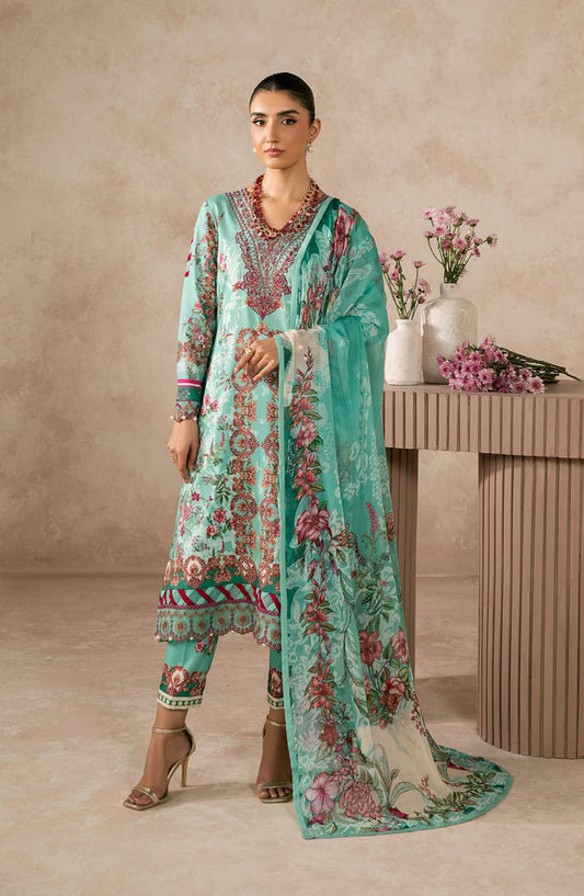 Gulaal Syra Embroidered Lawn Unstitched 3 Piece Suit - Vaila - GUL26SYR - Ferozi - Summer Collection