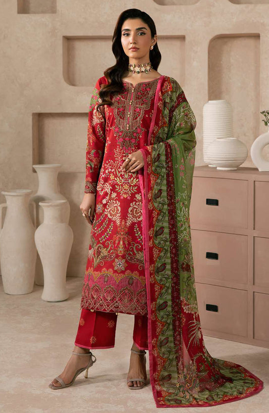 Gulaal Syra Embroidered Lawn Unstitched 3 Piece Suit - Nael - GUL26SYR - Red - Summer Collection